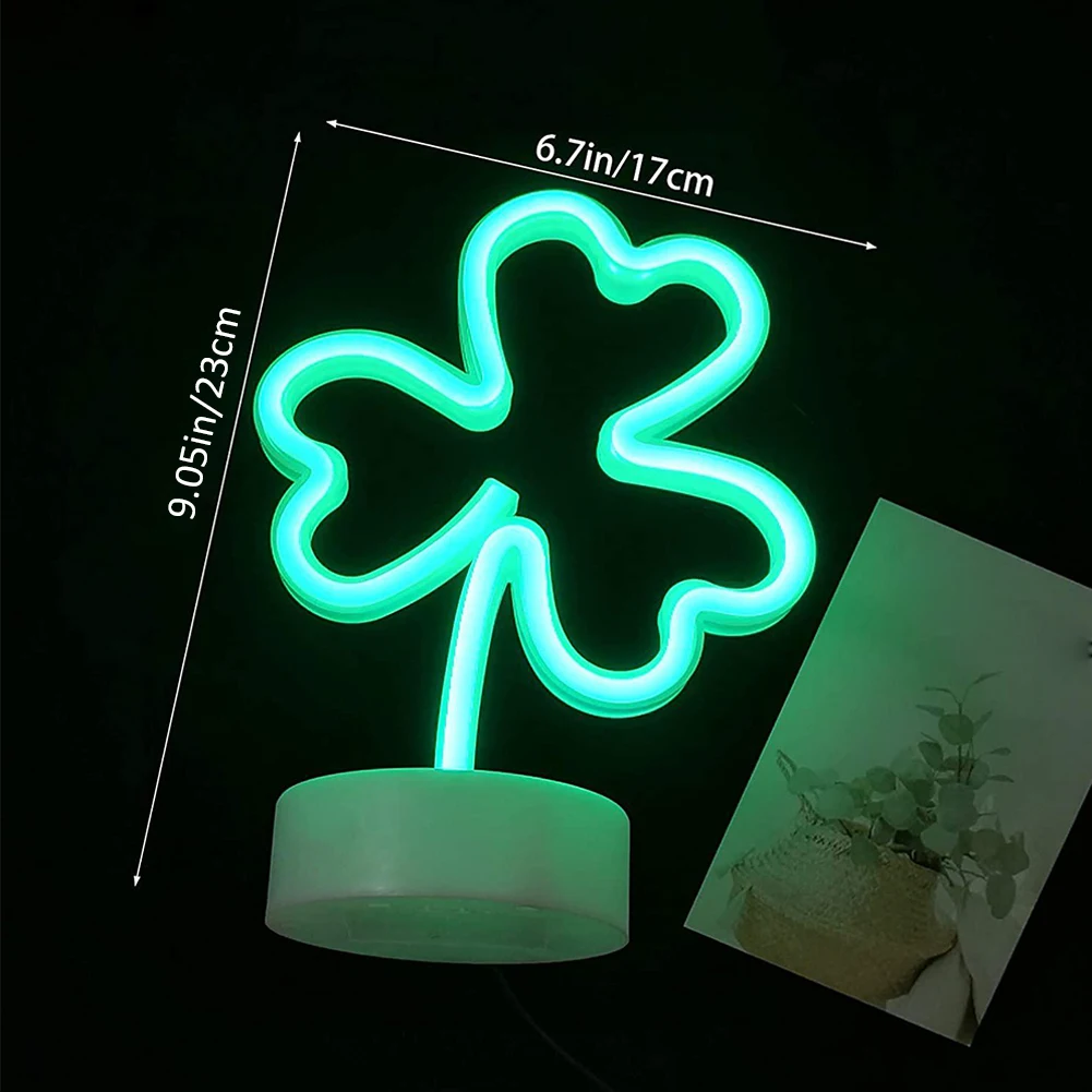 

Desktop Neon Light Clover Night Lamp Art Festival Party Atmosphere Home Holiday Courtyard Decor With Base Christmas Wedding Gift