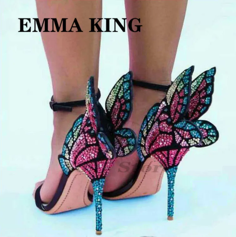 Магия бантом крылья дизайн женские туфли-Стилетто на Сандалии каблуке с ремешком