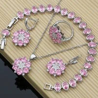 lovely pink zircon austrian crystal 925 silver jewelry sets costume jewelry kits for women earring necklace set dropshipping