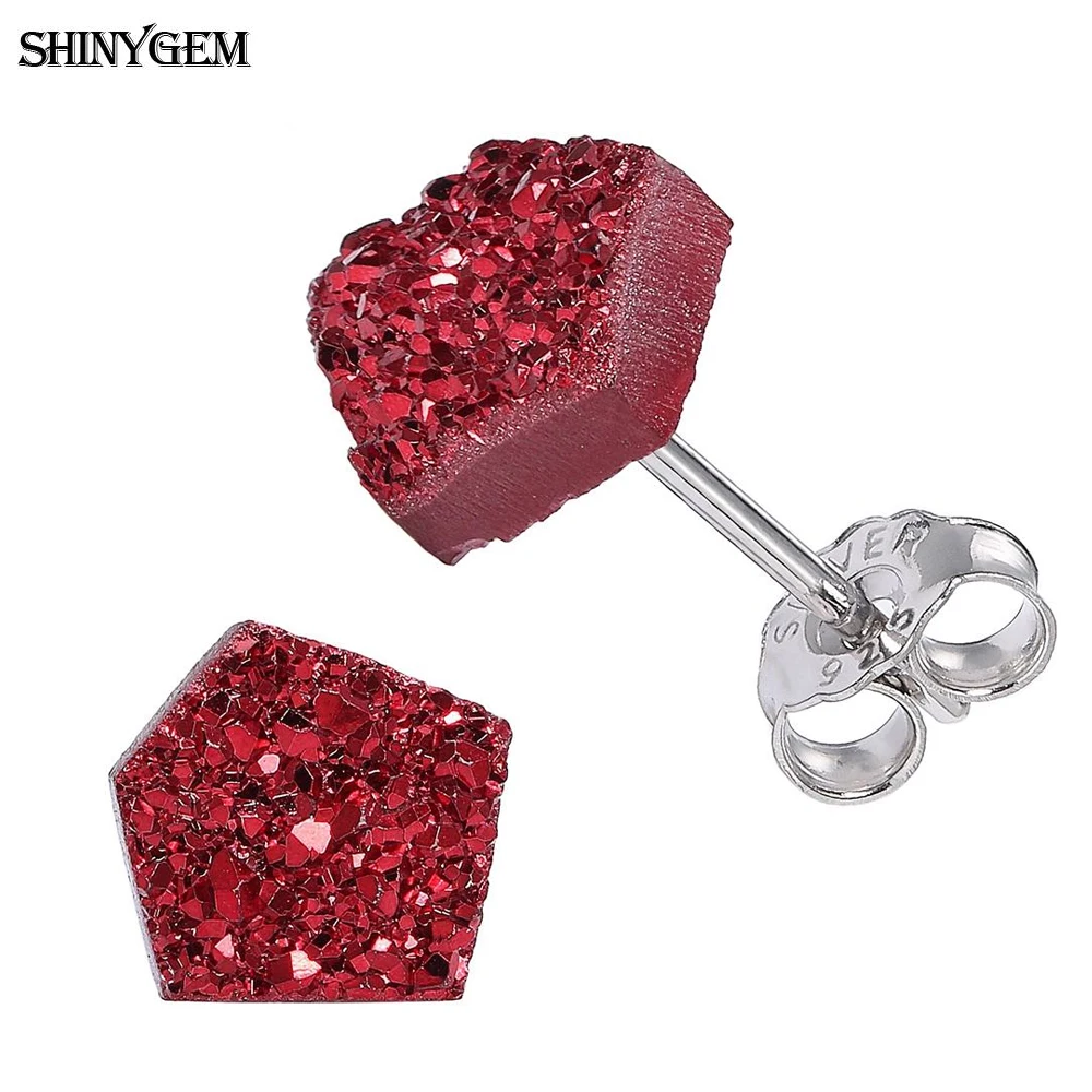 Модные серьги гвоздики ShinyGem 2020 6 9 мм необычные из полигона с натуральным