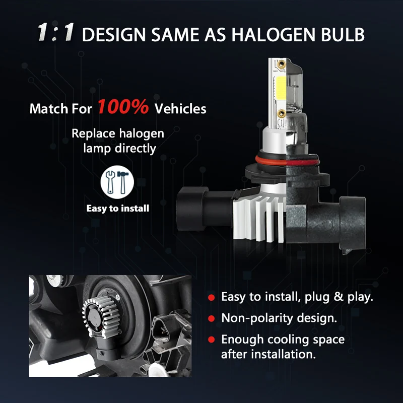 Светодиодные лампы Racbox для автомобильных фар H7 H1 H3 H4 H11 H8 H9 HB4 HB3 9005 9006 H27 880 3000K 6000K OEM