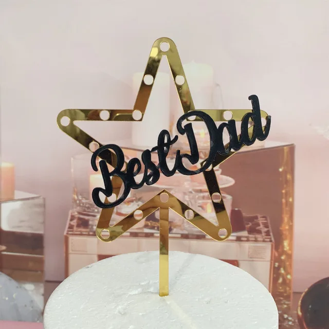 

Gold Father Happy Birthday Acrylic Cake Topper Dad Birthday Cake Topper for Father's day Daddy Birthday Party Cake Decorations