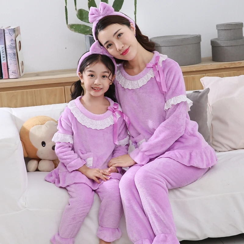 Mother and Daughter Clothes Adult Christmas Pajamas for Girl Autumn Winter Warm Flannel Pajamas Family Matching Outfits Set