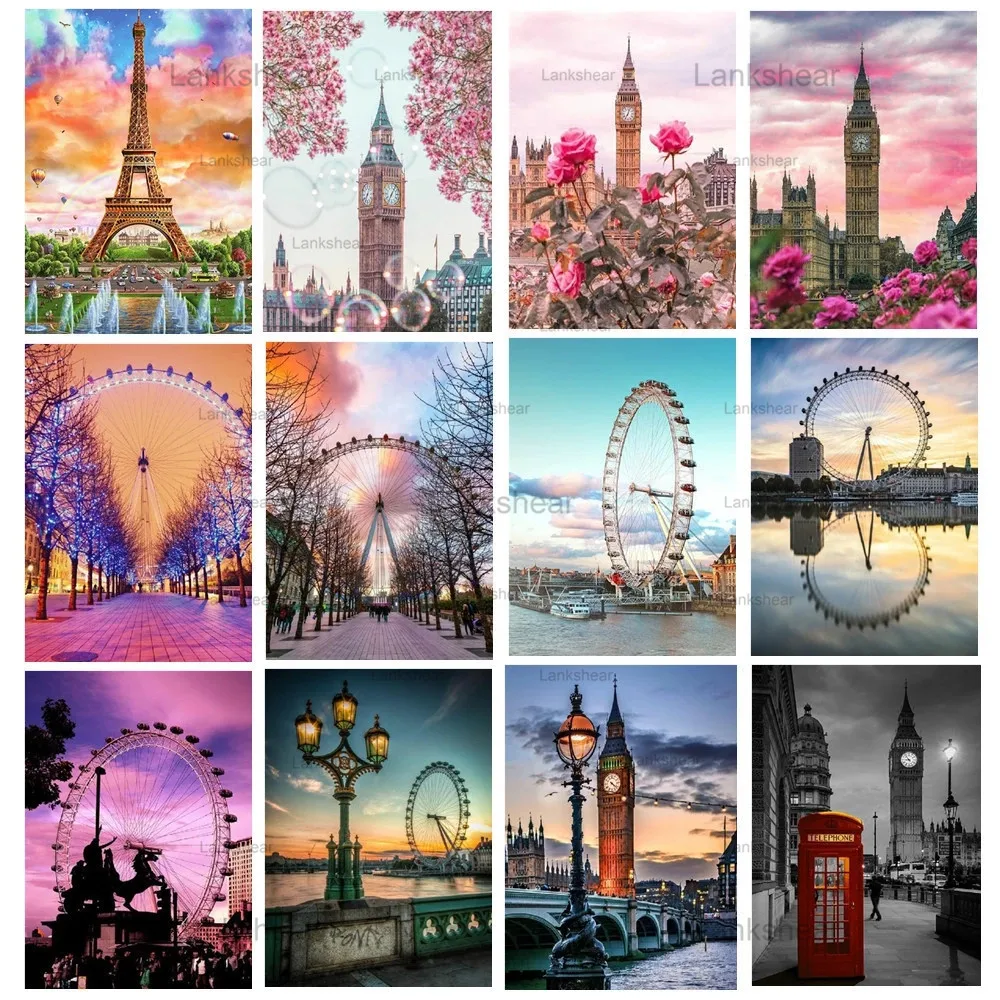 

5D Diy Алмазная Бриллиантовая Фриза и колесо обозрения, пейзаж, искусство, полная вышивка крестиком, вышивка, мозаика, украшение для дома, пода...