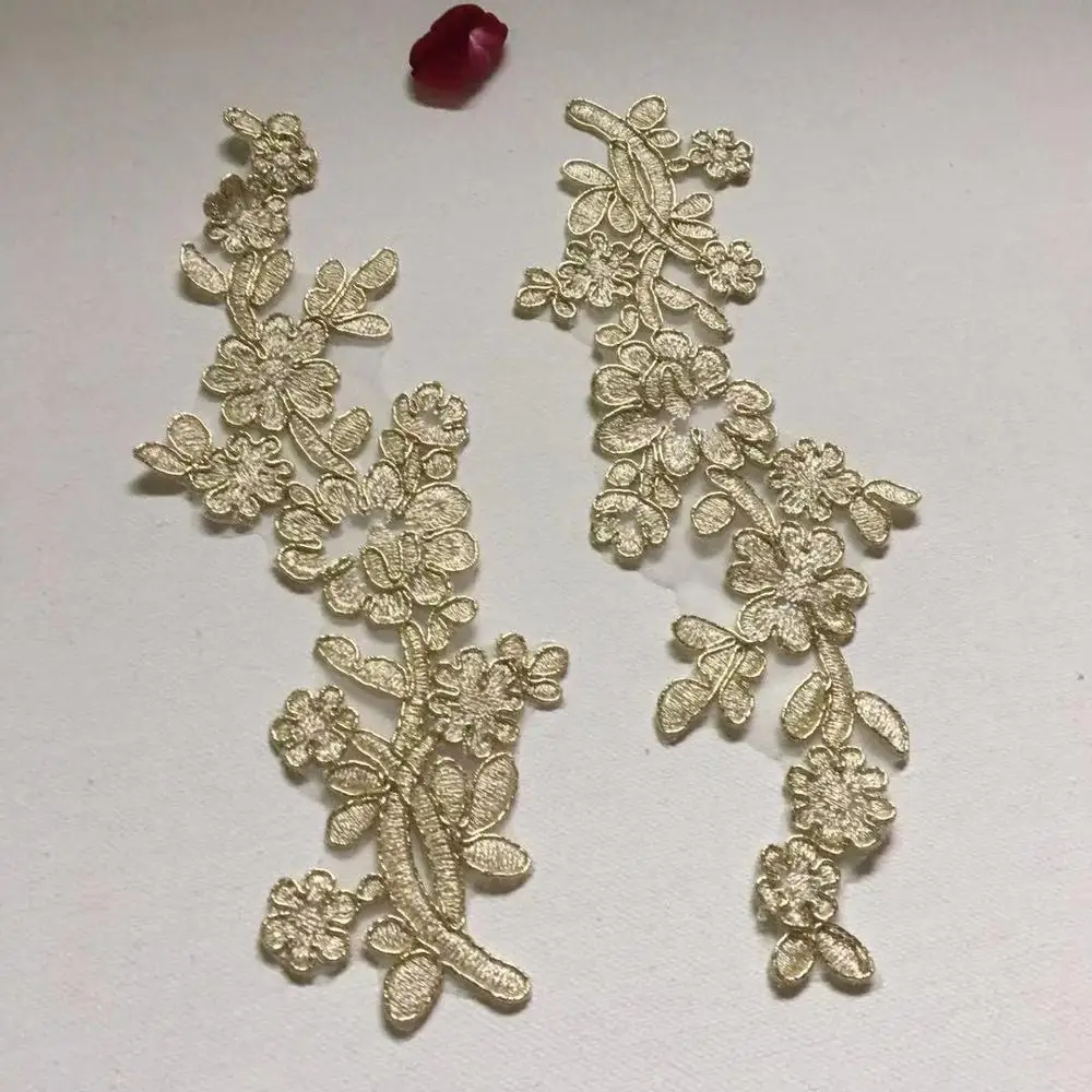 2 шт Золотая нить кружева аппликация патч цветок ткань для одежды Свадебные