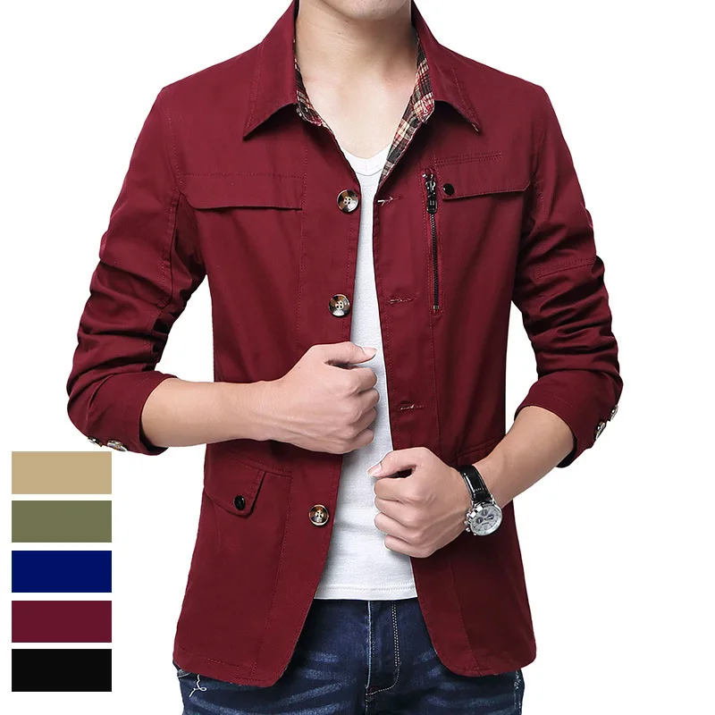 Мужская хлопковая куртка на весну и осень однотонная Простая Повседневная