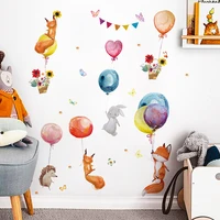 cartoon colorful balloons animals wall stickers for kids room baby nursery room decoration wall decals pvc fox bunny stickers