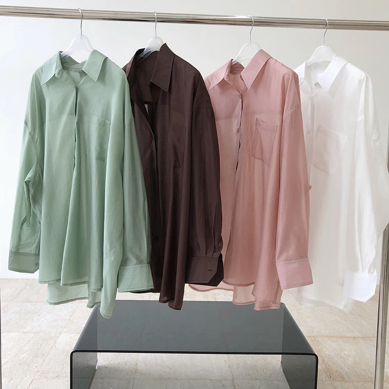 Женская хлопковая блузка оверсайз свободные длинные минималистичные Топы Normcore |