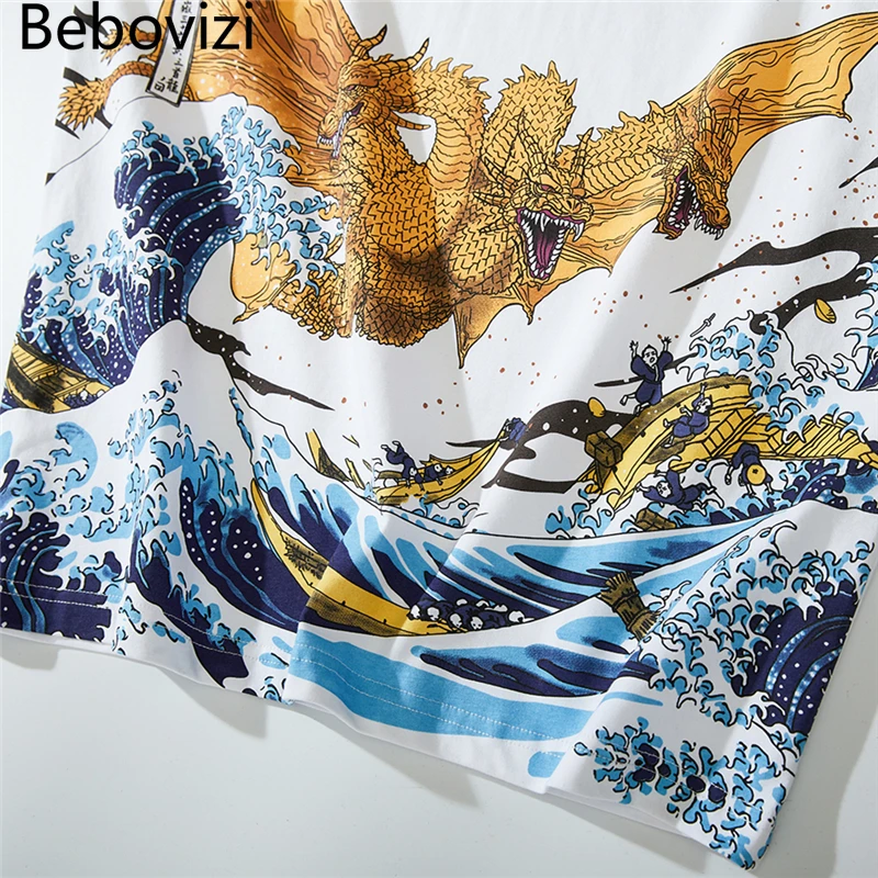 

Bebovizi Men Streetwear T-Shirt Japan Anime Monster Flying Dragon Printed T Shirt Harajuku Short Sleeve Tops Tees Cotton Tshirt