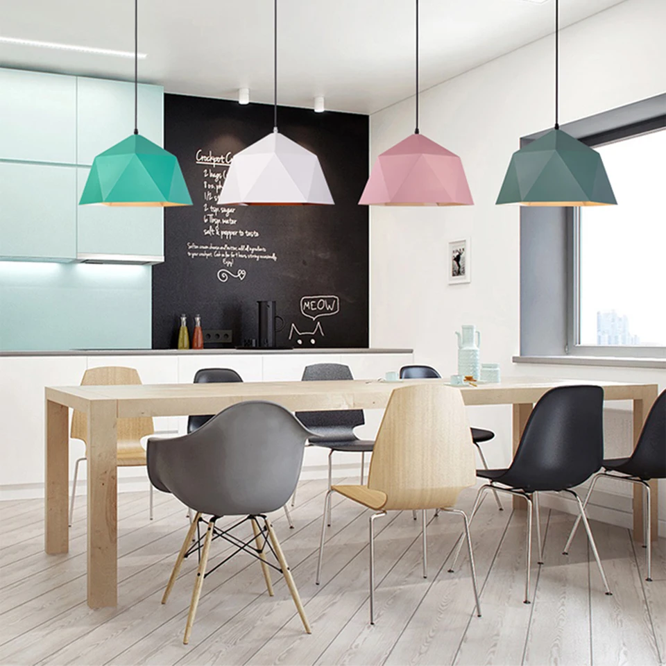 

Nordic LED Iron Art Colored Polygon Pendant Lights Lighting Retro Cafe Living Room Lamp Indoor Decor Study Bedroom Light Fixture