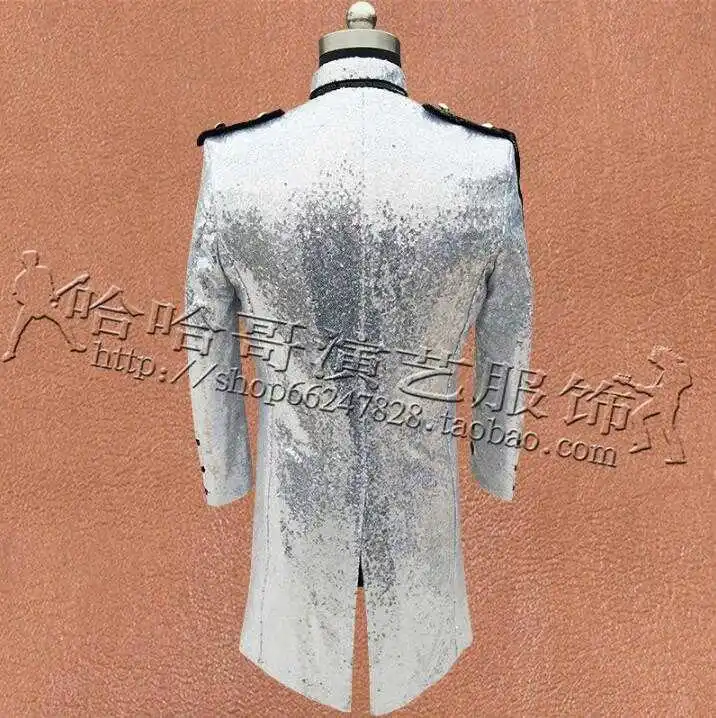 

Mannen Nachtclub rocker ster pailletten tonen jassen Engeland Stijl Lange Slanke Blazer jassen lange trenchcoat mannelijke pak