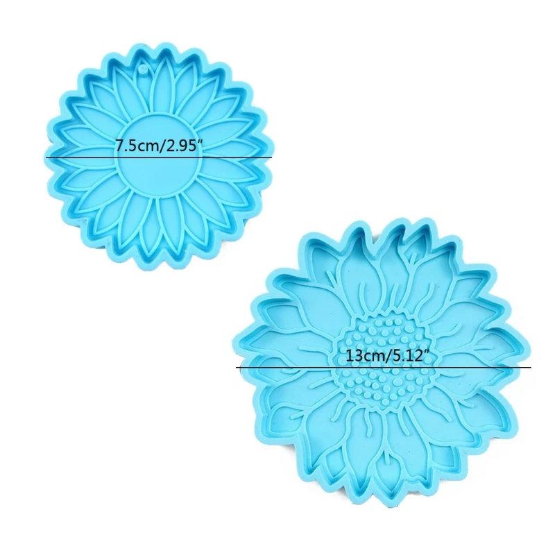 

2Pcs Sunflower Coaster Keychain Silicone Resin Molds Flower Shape Resin Mold Kit K3ND