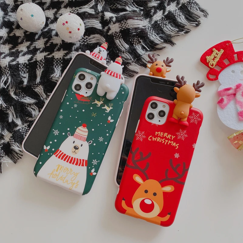 

Cute 3D Doll Cartoon Merry Christmas Santa Reindeer Soft Phone Case For iPhone 11 12 13 Pro Max Mini Xs X Xr 7 8 Plus SE 2 Gift