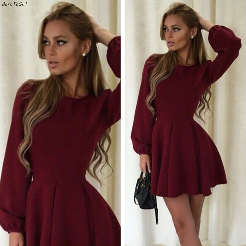 Женское винтажное платье BornToGirl с длинным рукавом и круглым вырезом цвет черный