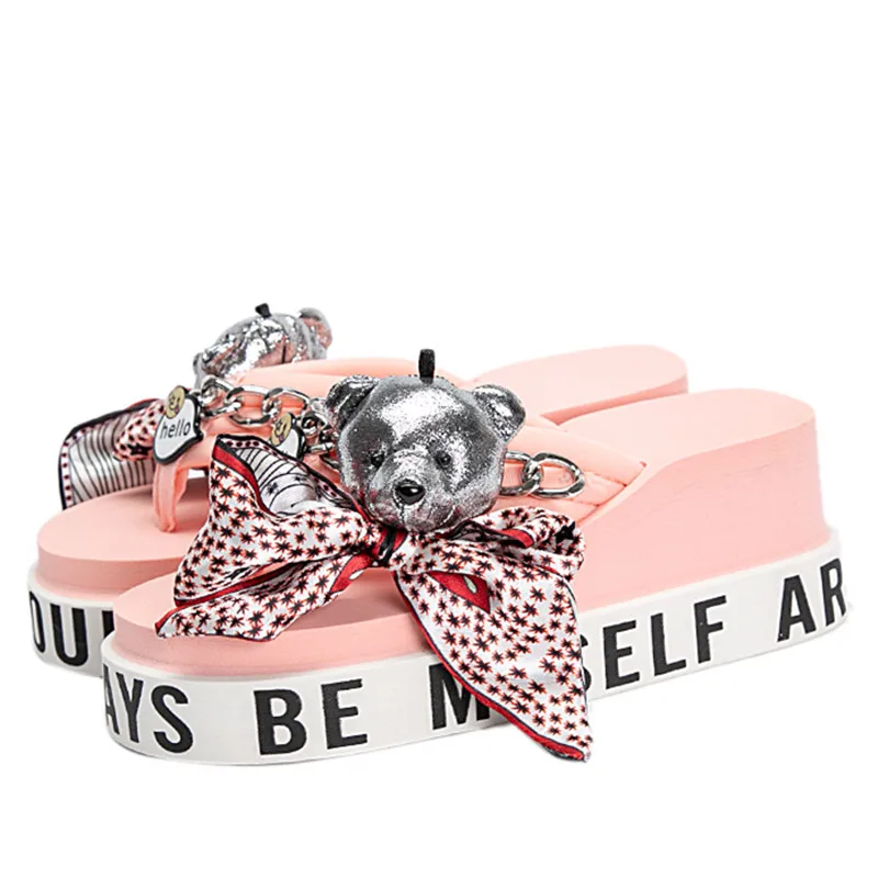 Милые розовые женские летние шлепанцы Вьетнамки Пляжная обувь Шлепанцы на