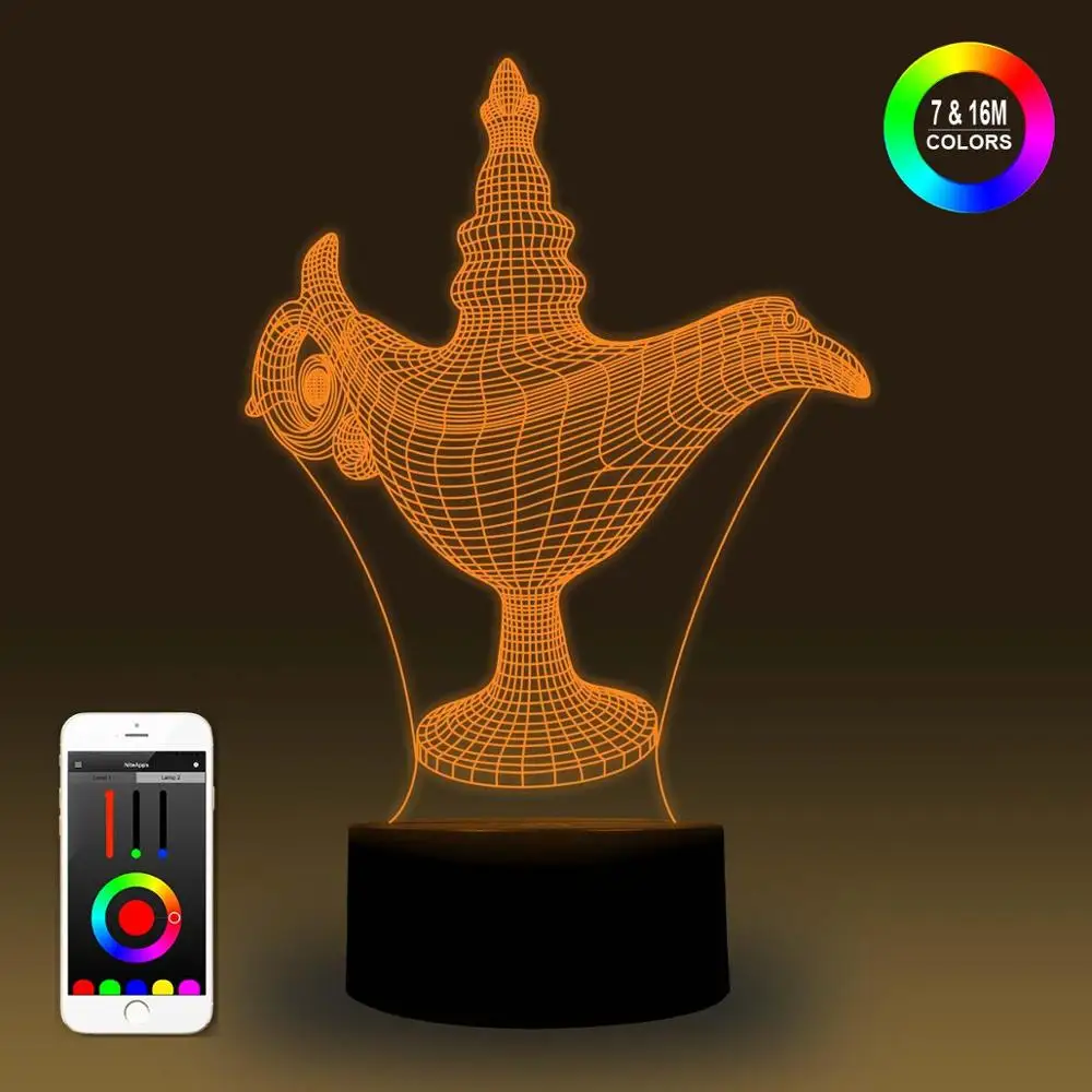 NiteApps 3D Аладдин волшебная лампа ночник настольная Иллюзия украшение лампа подарок на день рождения приложение/сенсорное управление