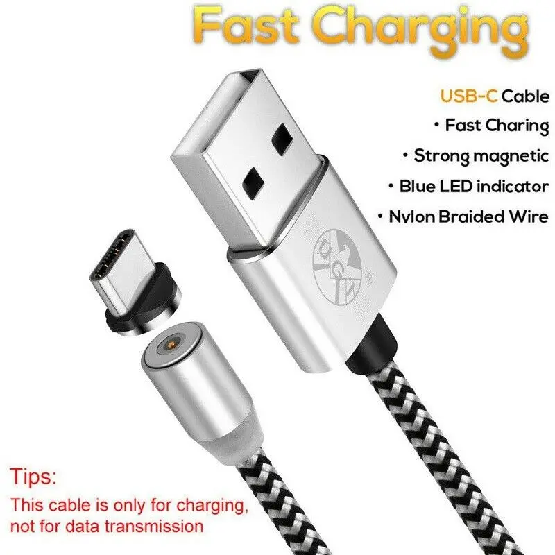 Магнитный 360 ° 1 м 2 3 Micro usb type C iOS 2.4A светодиодный кабель для быстрой зарядки htc huawei