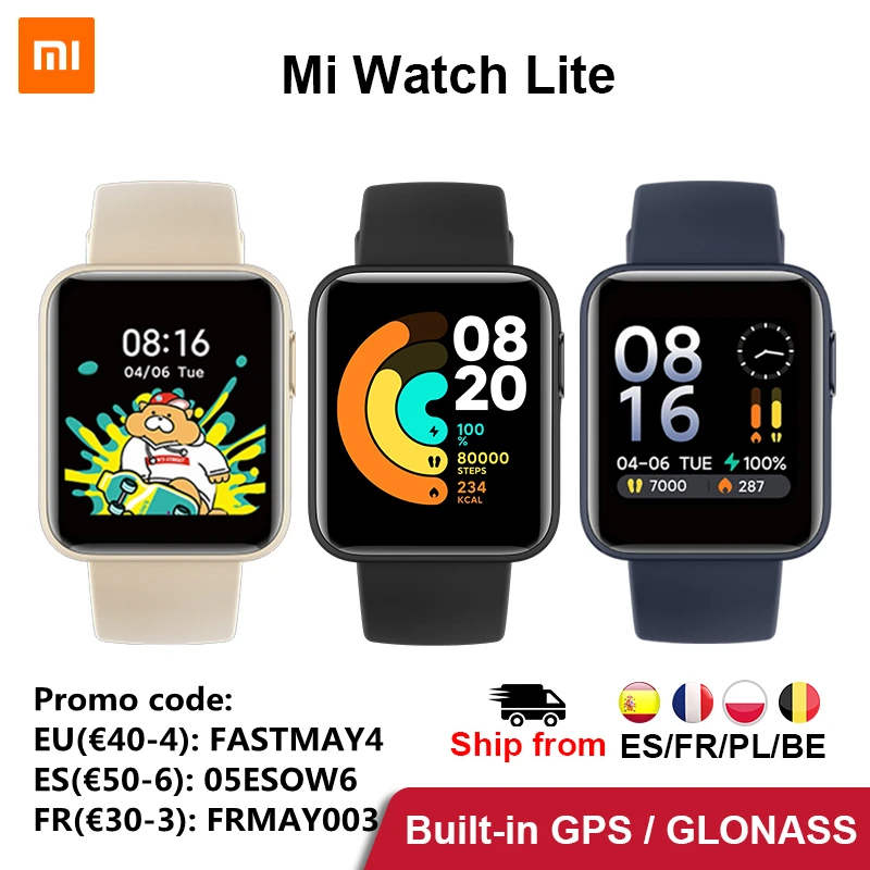 Смарт часы Mi Watch Lite Xiaomi GPS Bluetooth фитнес монитор сна пульсометр глобальная версия