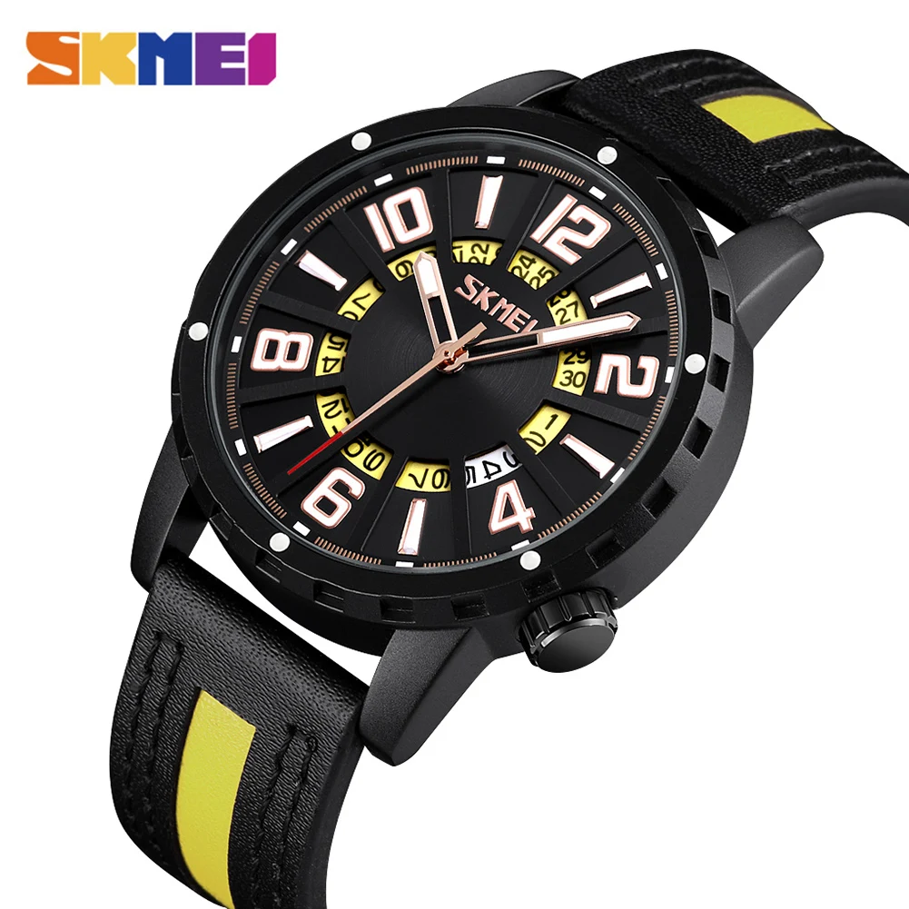 

Mens Watches Skmei 9202 Sport Quartz Watch Men Fashion 3Bar Waterproof Colorful Leather Strap Display Date relogio masculino