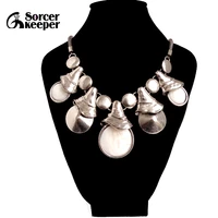 fashion nature white shell statement necklace antique jewelry bohemian vintage silvercolor jewelry for women xl025