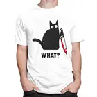 Уличная одежда, мужская забавная футболка на Хэллоуин с котом, каким, с короткими рукавами, хлопковая Футболка с принтом убийца кошки с ножом, повседневные футболки, одежда