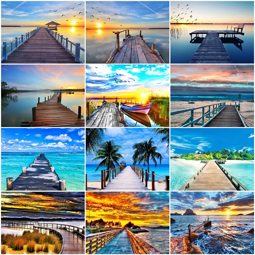 

HUACAN DIY Painting By Numbers Birdge Landscape Wall Art Pictures By Number Sunset For Adults Home Decoration 60x75cm