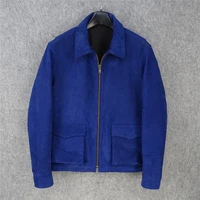 38pcs left mens genuine cow suede leather coat jacket male natural leather for autumn winter outerwear blue plus size xxxl