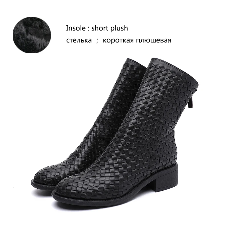 VALLU/; осенние женские ботильоны из натуральной кожи; черная обувь из натуральной кожи; женские короткие ботинки ручной работы с круглым носком на молнии - Цвет: black short plush