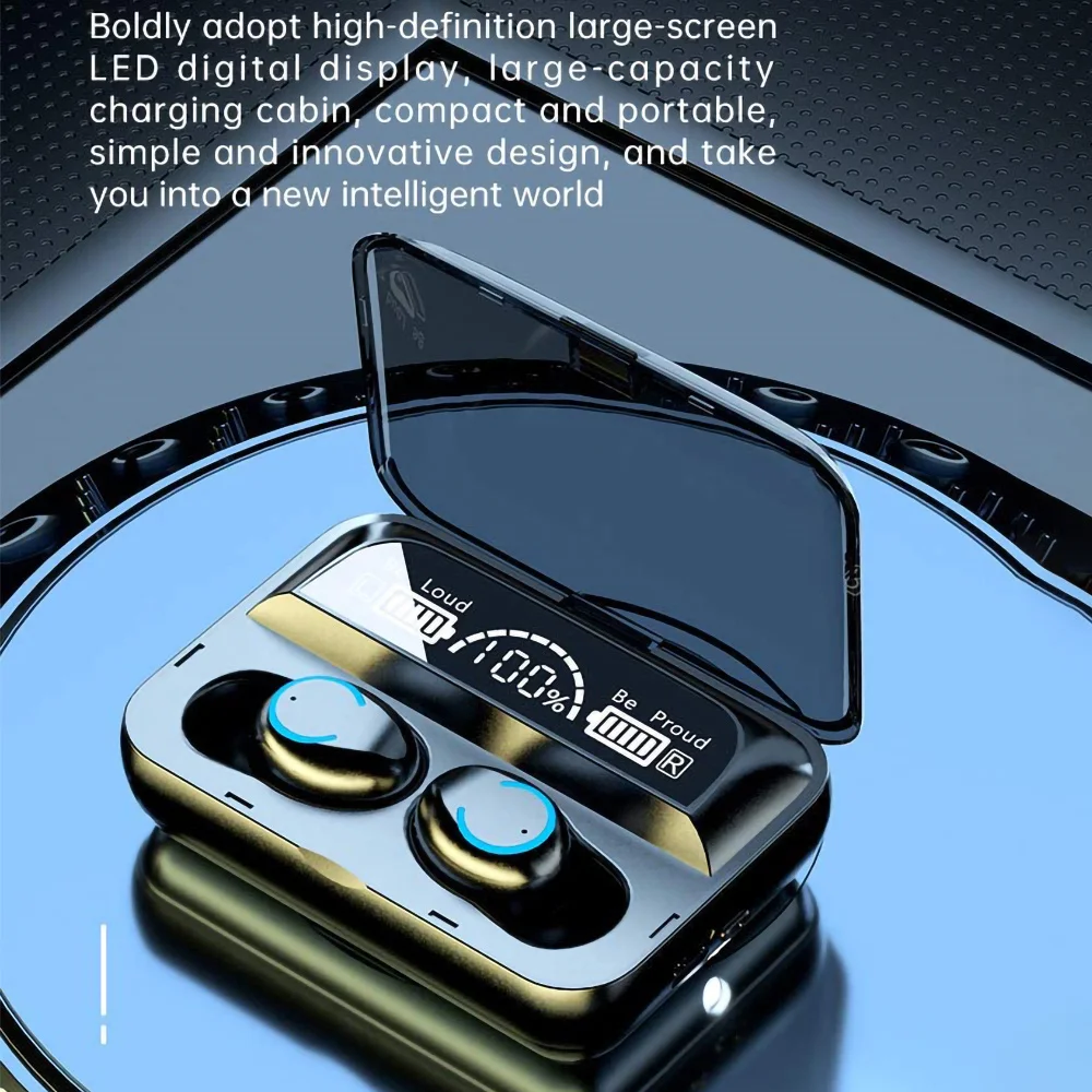 

Wireless Earbuds Bluetooth Waterproof In-Ear M10 Headset 9D Stereo Sports 2000Mah Headset Tws With Microphone Charging Box Black