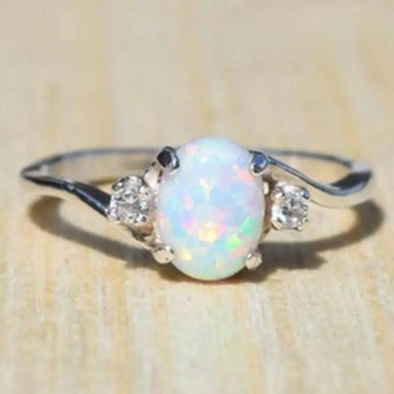 

Vintage Oval Opal Rings for Women White Gold Color Charm Promise Finger Ring Female Engagement Wedding Jewelry Accessories Gifts