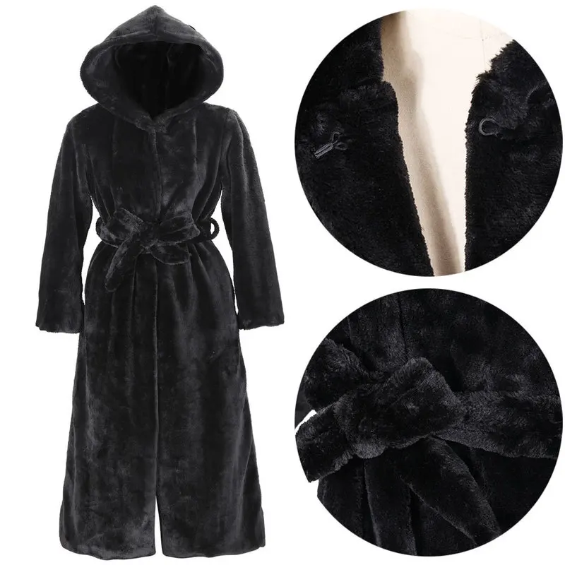 

Women's black luxury faux fur coat Fashion long-sleeved hooded winter coat women elegant Party long plus size winter clothes