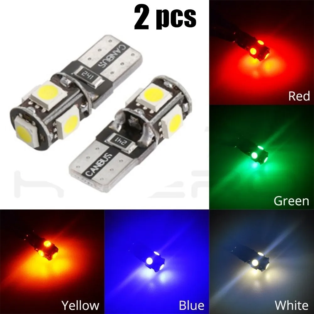 

10Pcs Canbus White Blue Red Yellow Green T10 5smd 5050 Led Car Light
