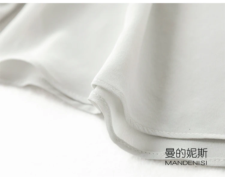 

Women's 100% Mulberry Silk Crepe Silk light gray long sleeve bow tie neck shirt Top Blouse office work MM044
