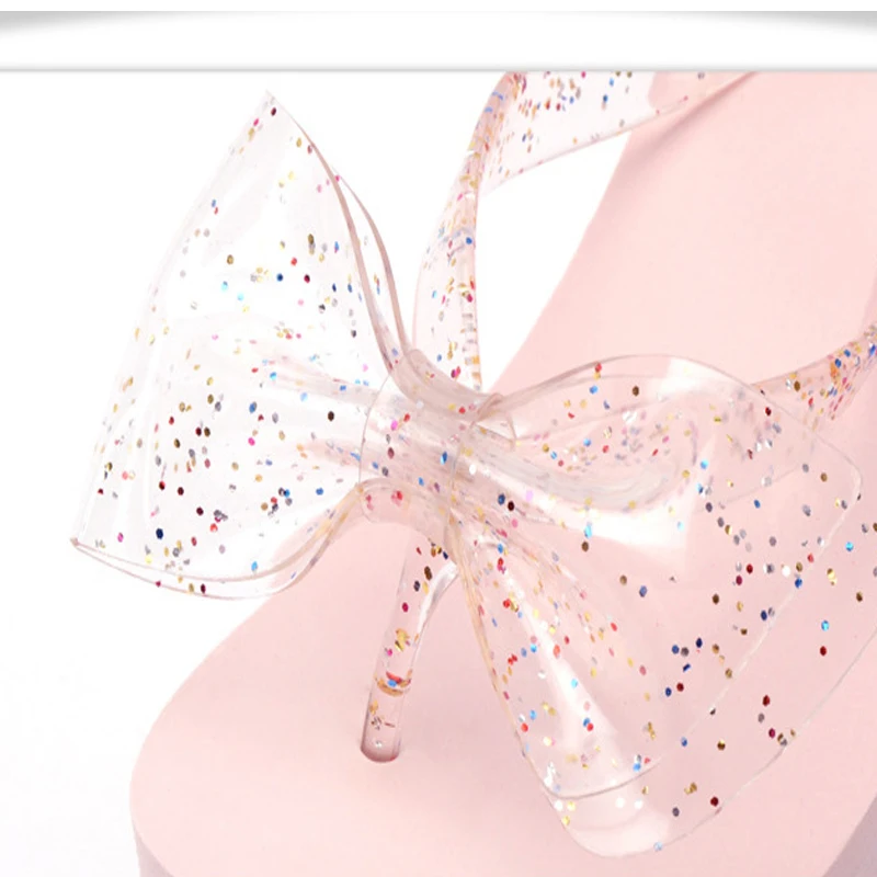 Шлепанцы женские на высоком каблуке летние сандалии из ЭВА с бантом однотонные