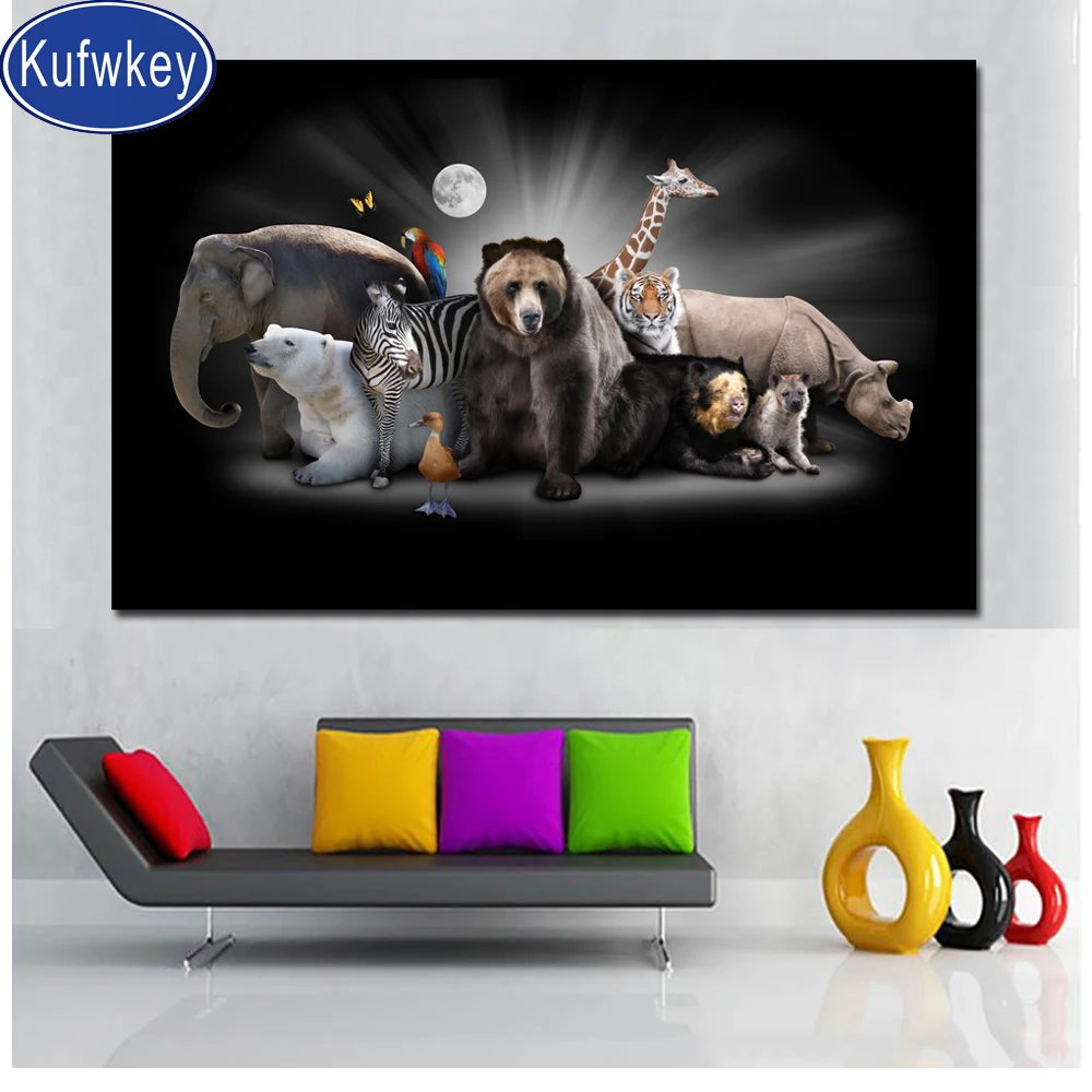 Алмазов картина камни в форме ромба слон полярные медведи зебры и Луна Алмазная Вышивка Полный комплект 5 d
