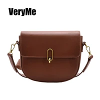 VeryMe Solid Color Saddle Bag For Women Vintage Leather Lady Handbag Casual Shoulder Messenger Pack Ms Fashion Bolsos Para Mujer