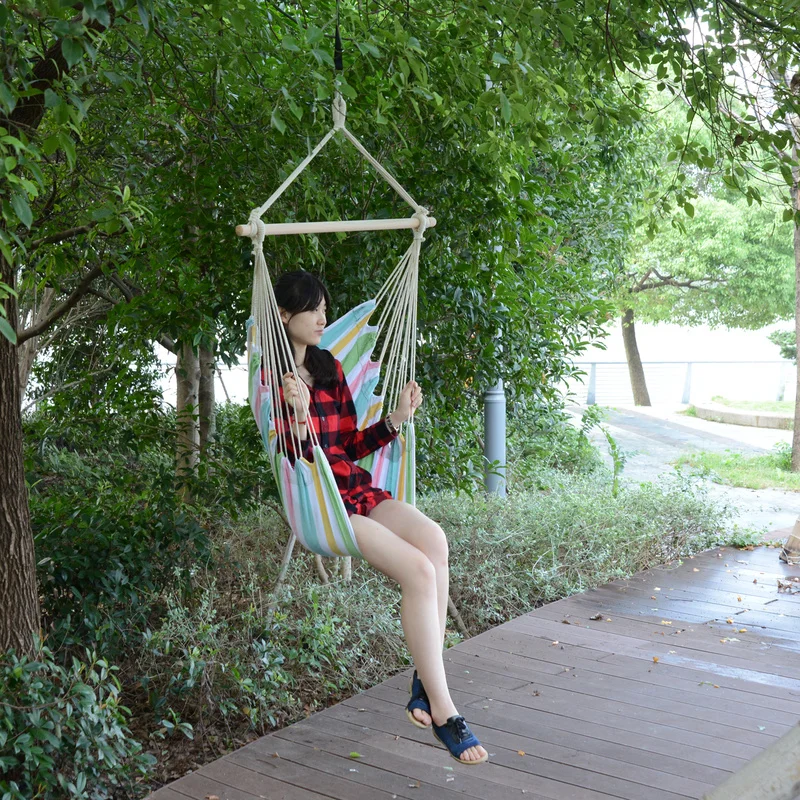 

Swing Chair Outdoor Garden Patio Hanging Rope Swing Chair Seat Porch Hammock Bench with Wood Stretcher