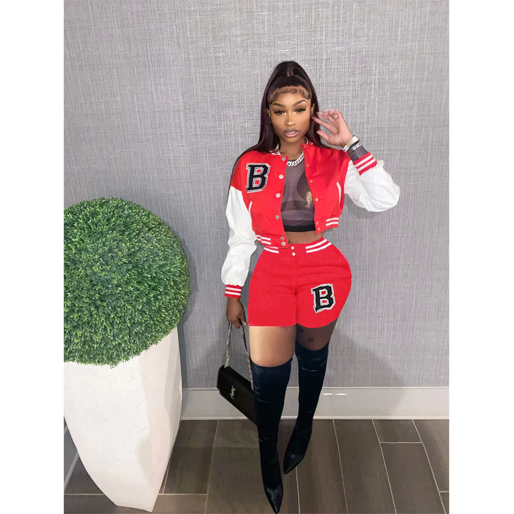 

2022 Ladies Fashion Jacket Baseball Uniform Shorts Letter Printing Casual Slim Temperament Commuter Sports Suit Women