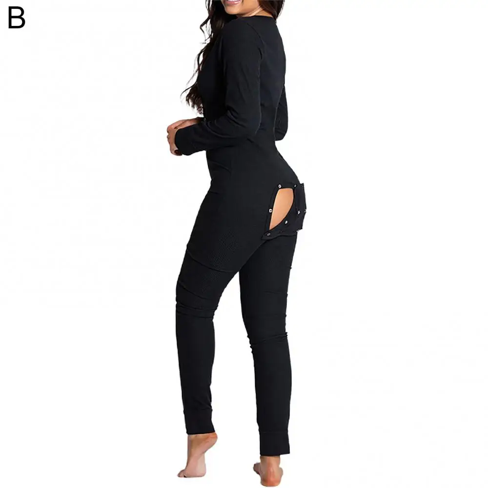 2022 Women Christmas Onesies With Butt Flap For Adults Sexy Sleepwear Romper Open Butt Pajamas Jumpsuit Xmas Pyjama Long Nightie