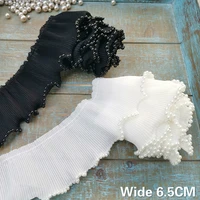 6 5cm wide white black pleated chiffon fabric elastic ruffle lace beads fringe trim embroidered ribbon dress collar sewing decor