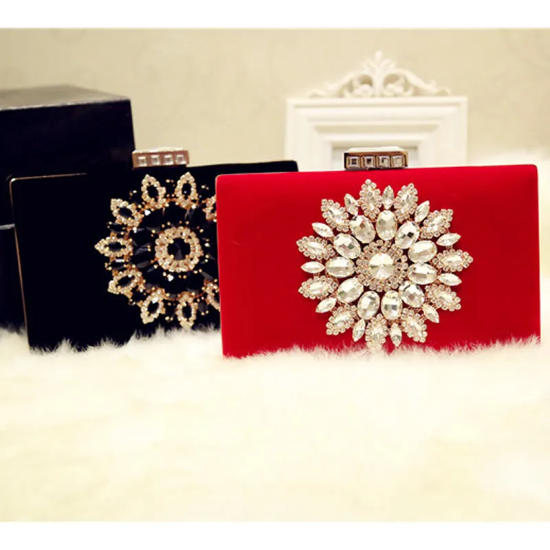 Велюр винтажные сумки сцепления с Стразы элегантная коробка сумка модные