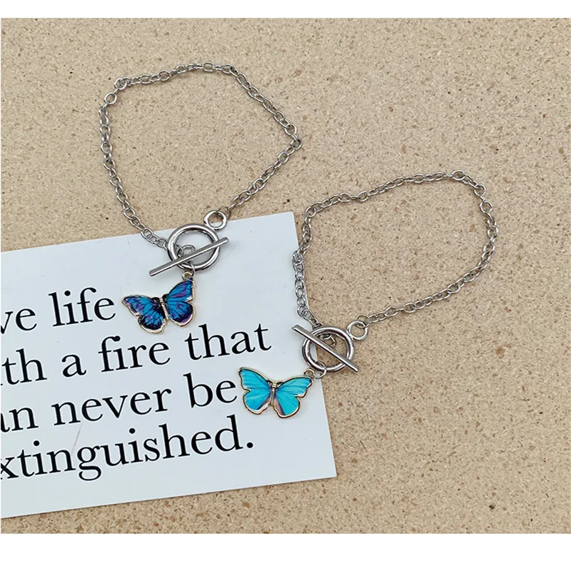 

HANGZHI 2021 NEW Blue butterfly element bracelet simple design metal material romantic couple bracelet