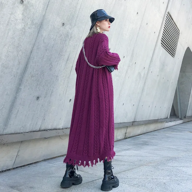 

Maxi Sweaters Winter Autumn Women Loose Oversize Long Sweater Dress Harajuku Twist Knitted Pullover Fashion Tassel Thick Sweater
