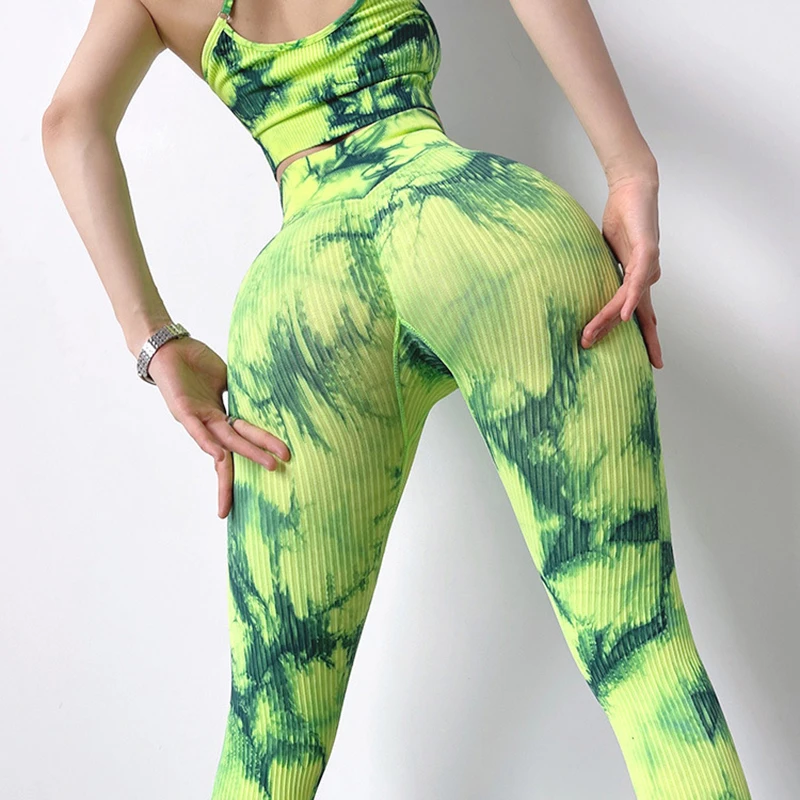 

ASHEYWR High Waist Tie Dye Leggings Women Fitness Seamless Push Up High Elastic Legging Slim Printed Workout Jeggings Female
