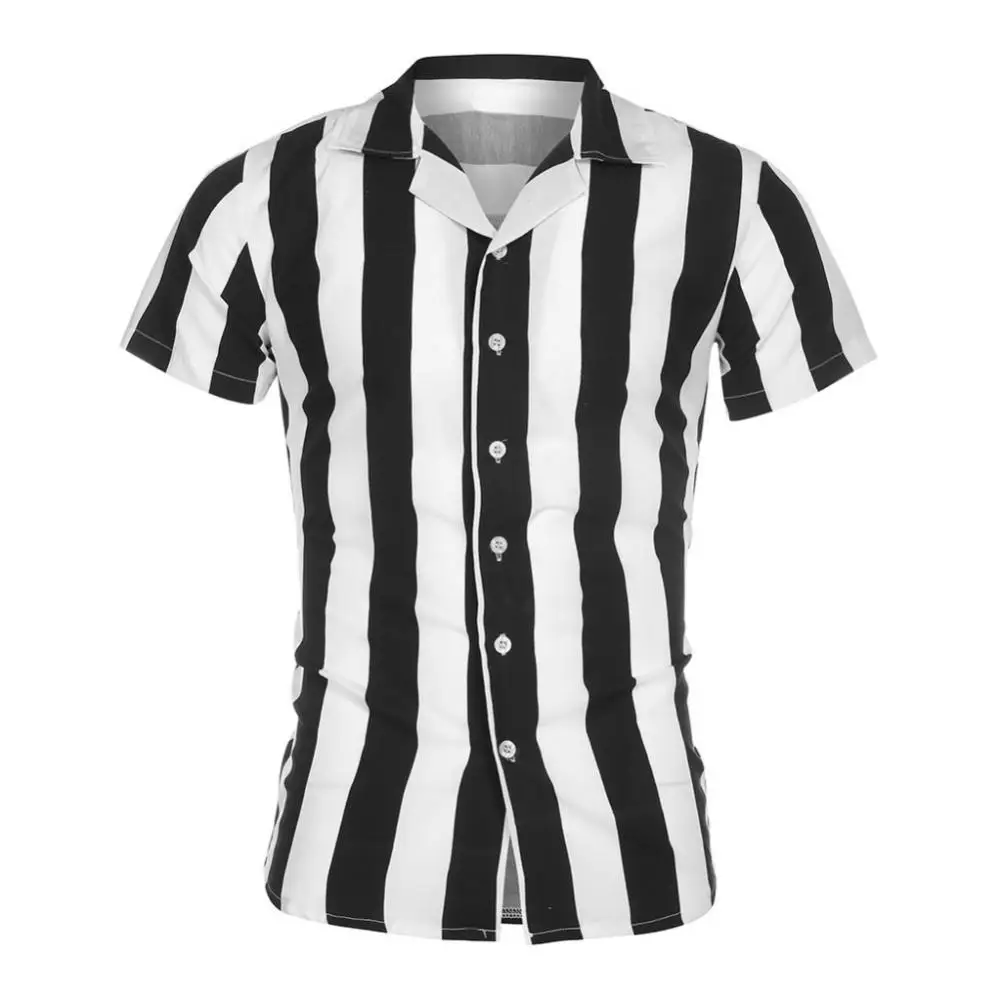 

3 Colors New Fashion Summer Casual Men Turn Down Collar Short Sleeve Vertical Stripes Buttons Slim Holiday Shirt Tee Tops