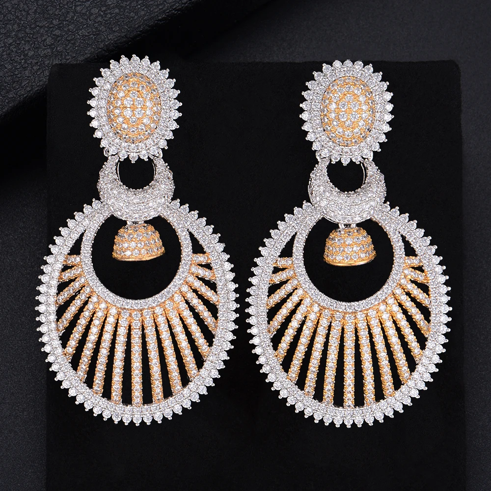 

LARRAURI Trendy AAA Cubic Zirconia Inlaid Earrings Statement Jewelry Women Dangle Drop Earrings Luxury Geometric Big Pendant