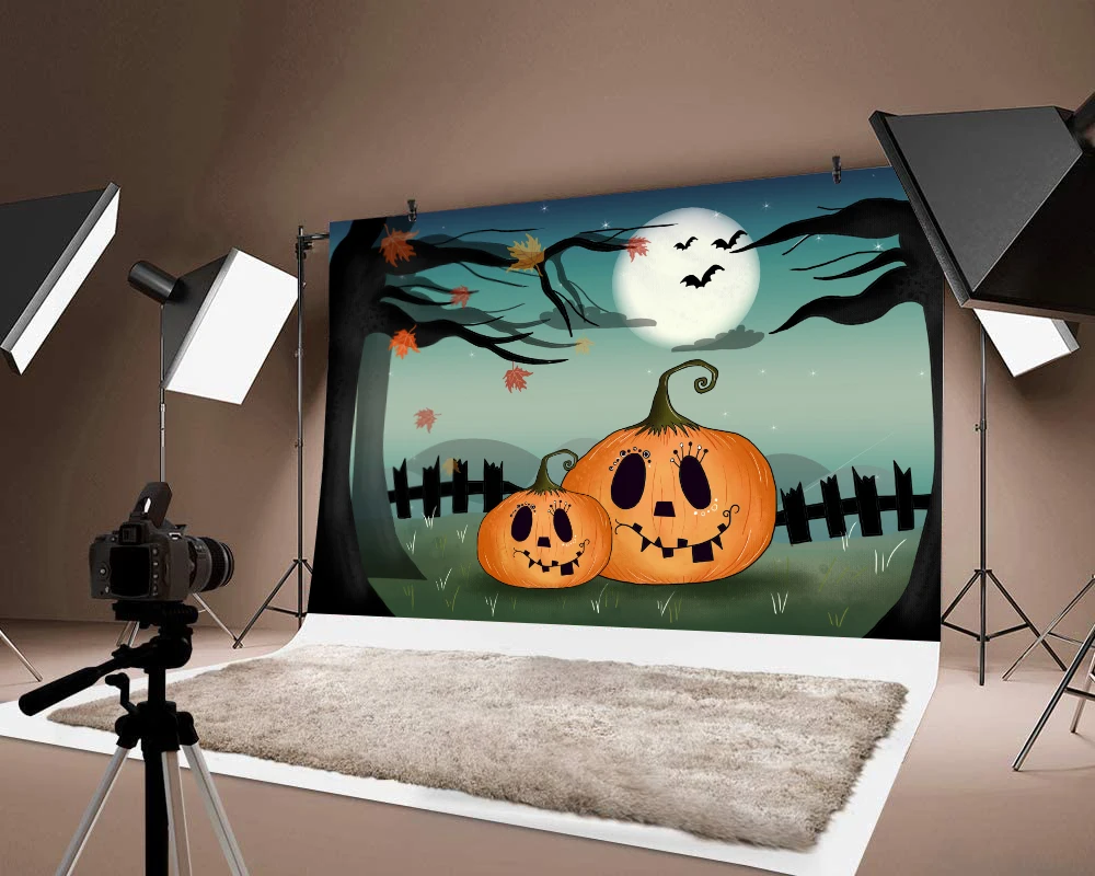 

Pumpkin Lantern Printed Magic Thin Vinyl Backdrop Photo Background Decorations Happy Halloween Festival Party Decor