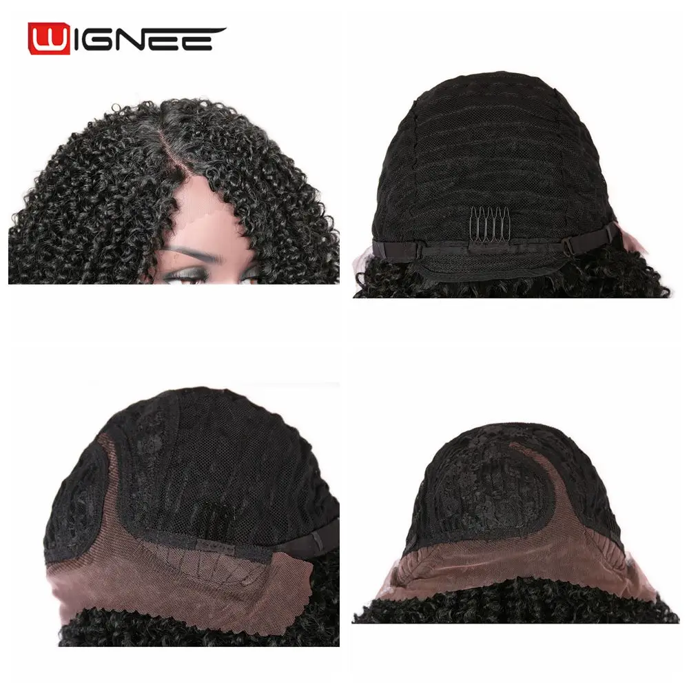 Wignee афро кудрявые волосы синтетический парик фронта шнурка для черных женщин