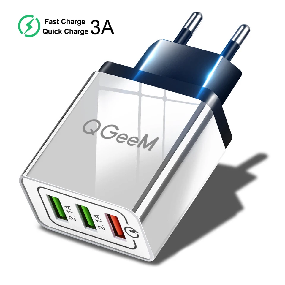 Black QGEEM 3 USB зарядное устройство Быстрая зарядка 3,0 быстрое USB настенное зарядное устройство портативное мобильное зарядное устройство QC 3,0 адаптер для Xiaomi iPhone X EU US Plug - Тип штекера: Black