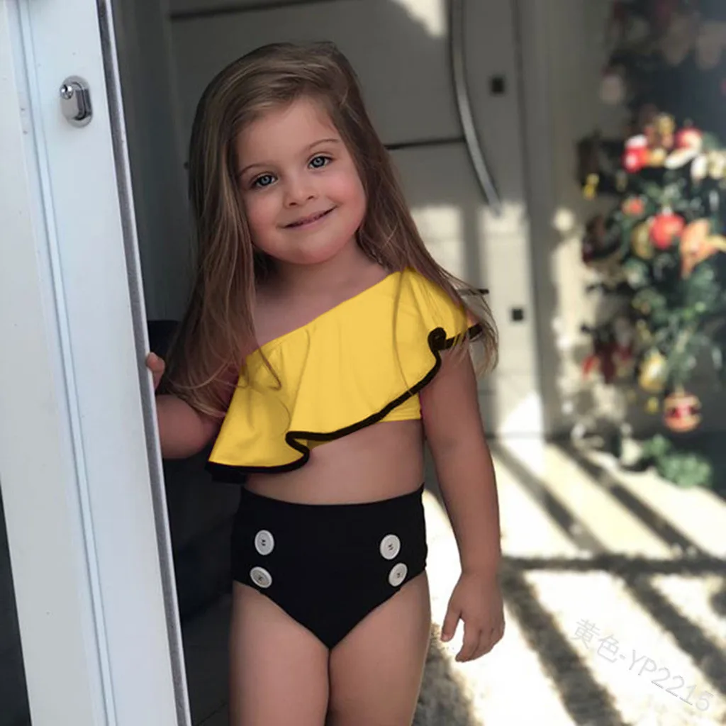 Детский слитный купальник с открытыми плечами однотонная летняя одежда для